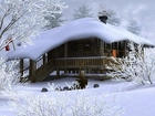 Domek, Zima, Śnieg, Drzewka