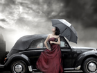 Samochód, Klasyk, Kobieta, Parasol