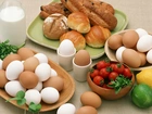 Jajka, Bułeczki, Warzywa, Śniadanie