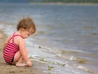 Dziecko, Plaża, Woda, Piasek