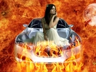 Dziewczyna, Samochód, Ogień