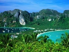 Tajlandia, Plaże, Woda, Jachty, Palmy, Góry