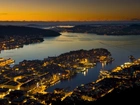 Bergen, Noc, Panorama, Miasto, Zatoka