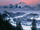 Wyoming, Drzewa, Śnieg, Góry