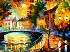 Jesień, Ulica, Obraz, Leonid Afremov