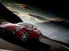 Czerwona, Alfa Romeo, Droga, Chmury