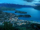 Queenstown, Nowa Zelandia, Panorama, Nocą