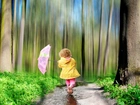 Dziecko, Drzewa, Parasol, Trawa