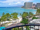 Honolulu, Hawaje, Palmy, Zabudowania, Woda