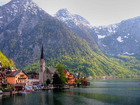 Austria, Góry, Kościół, Domy, Jezioro
