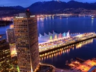 Panorama, Oświetlonego, Miasta, Vancouver