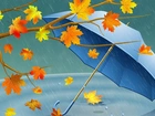 Jesienne, Liście, Parasol, Deszcz
