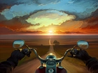 Obraz, Droga, Motocykl, Zachód, Słońca