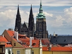 Czechy, Praga, Katedra, Św. Witta, Domy, Dachy, Chmury
