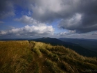 Bieszczady, Góry, Trawa, Chmury