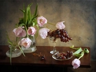 Różowe, Tulipany, Winogrona, Kompozycja