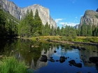 Rzeka, Góry, Skaliste, Drzewa, Yosemite, Kalifornia