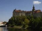 Zamek, Sigmaringen, Niemcy, Drzewa, Woda