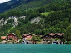Góry, Domy, Jezioro, Szwajcaria