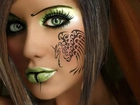 Kobieta, Zielone, Oczy, Tatuaż, Makijaż