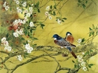 Obraz, Ptaszki, Kwiaty