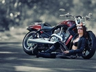 Harley, Davidson, Piękna, Brunetka