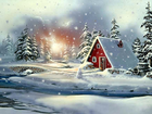 Domek, Zimowa, Sceneria, Śnieg