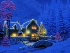Oświetlony, Dom, Zima, Boże Narodzenie