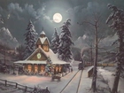 Dworzec, Pociąg, Zima, Boże, Narodzenie, Malarstwo