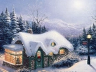Zima, Boże Narodzenie, Dom, Latarnia, Ośnieżone, Drzewa