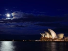 Australia, Sydney, Noc, Księżyc, Chmury