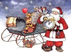 Mikołaj, Zegar, Sanie, Boże Narodzenie