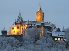 Zamek, Wernigerode, Niemcy, Zima