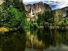 Wodospad, Góry, Jezioro, Yosemite, Kalifornia