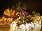 Owoce, Gruszki, Stół, Serweta