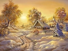 Drzewa, Śnieg, Domek, Zima