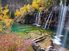 Jesień, Wodospad, Skały, Drzewa, Kolorowe, Liście