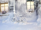 Dom, Rower, Śnieg, Zima