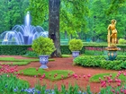 Park, Fontanna, Tulipany, Złoty, Posąg