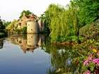 Zamek, Jeziorko, Kwiatki, Drzewa, Kent, Anglia