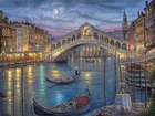Włochy, Wenecja, Most, Kanał, Gondole