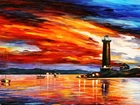 Obraz, Reprodukcja, Leonid Afremov, Latarnia, Morska