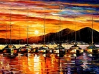 Obraz, Reprodukcja, Leonid Afremov, Żaglówki, Port