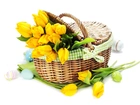 Żólte, Tulipany, Koszyk, Jajka, Wielkanoc