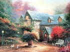 Dom, Ogród, Kwiaty, Thomas Kinkade