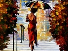 Obraz, Reprodukcja, Leonid Afremov, Kobieta, Parasol