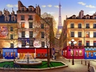 Domy, Fontanna, Sklepy, Francja, Paryż