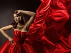 Kobieta, Czerwona, Suknia, Biżuteria