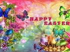 Wielkanoc, Kolorowe, Pisanki, Koszyczek, Kolorowe, Motyle, Kwiatki