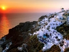Morze, Zachód Słońca, Santorini, Grecja